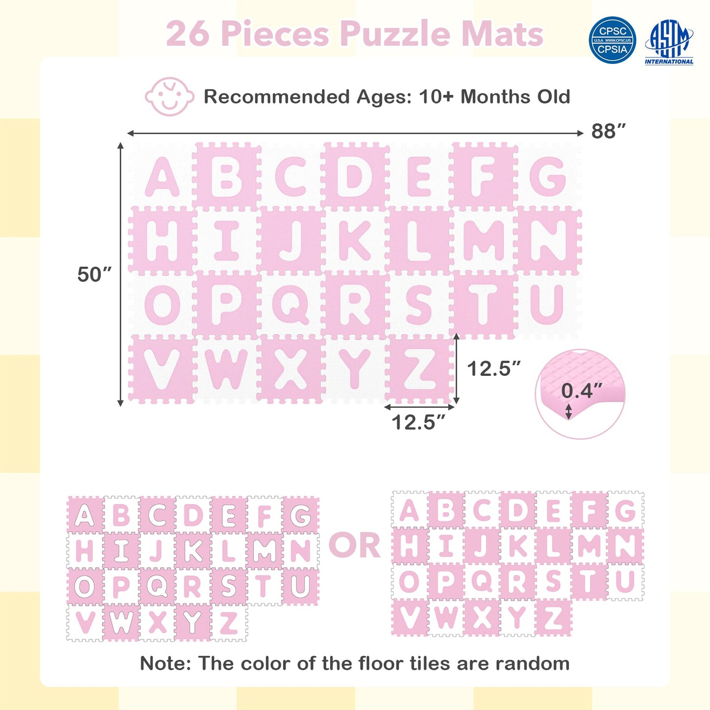 26 Pieces Interlocking ABC Play Mats with Detachable Letters