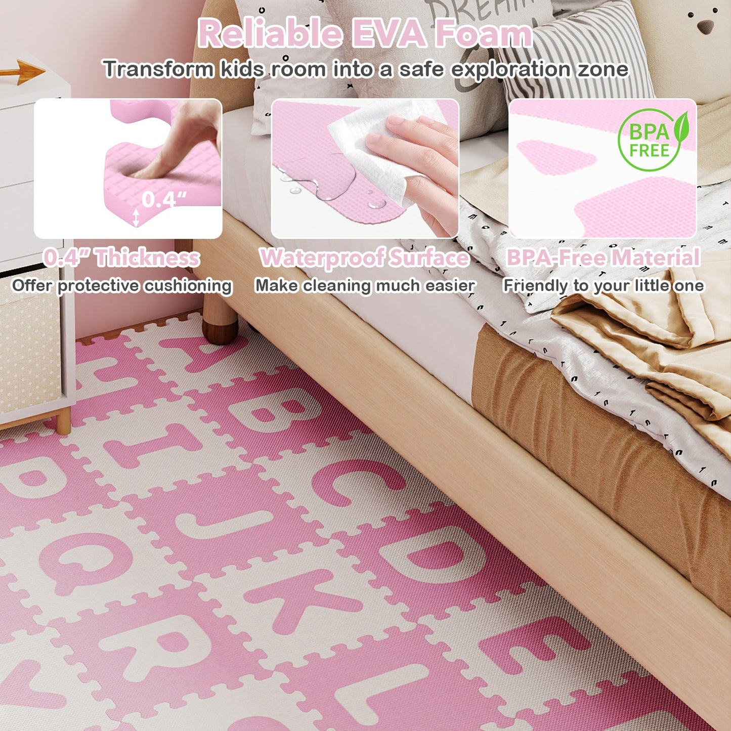 26 Pieces Interlocking ABC Play Mats with Detachable Letters