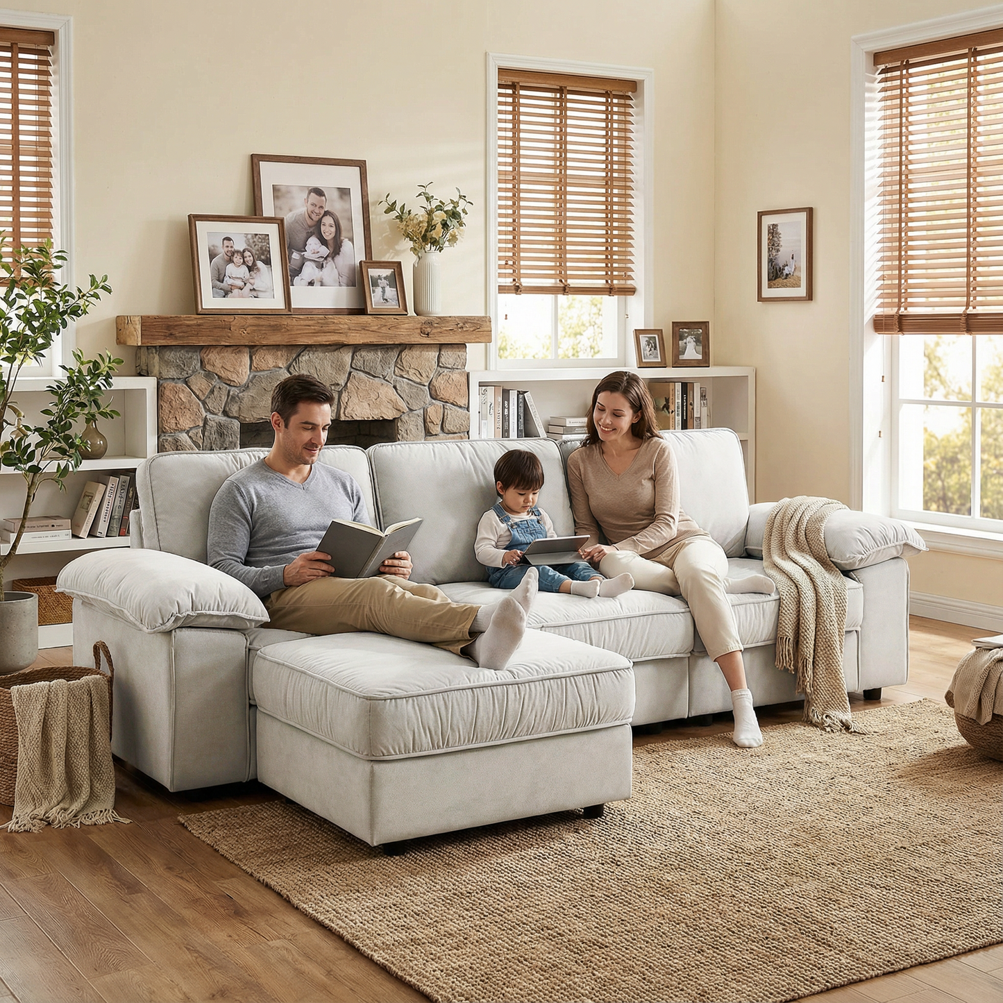 105.5-Inch Modern L-Shaped Sectional Sofa with Ottoman