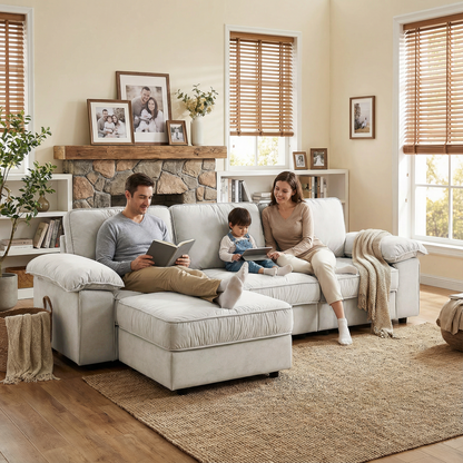 105.5-Inch Modern L-Shaped Sectional Sofa with Ottoman