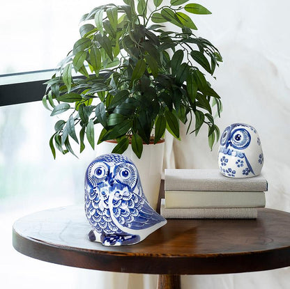 Blue & White Porcelain Owl Accent