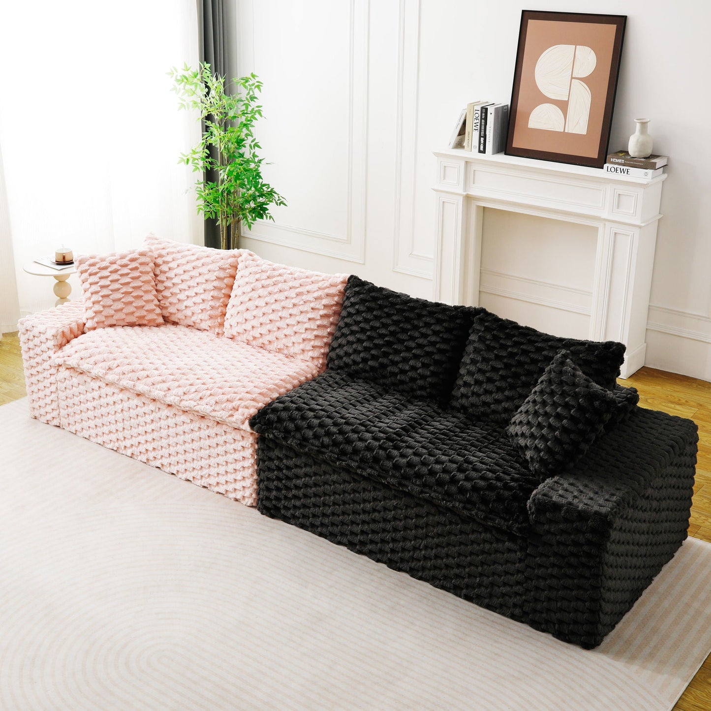 Multifunctional Sofa Pink Black, Fits 4 People