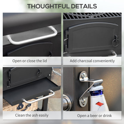 Outsunny Charcoal Grill with Adjustable Height & Folding Shelves