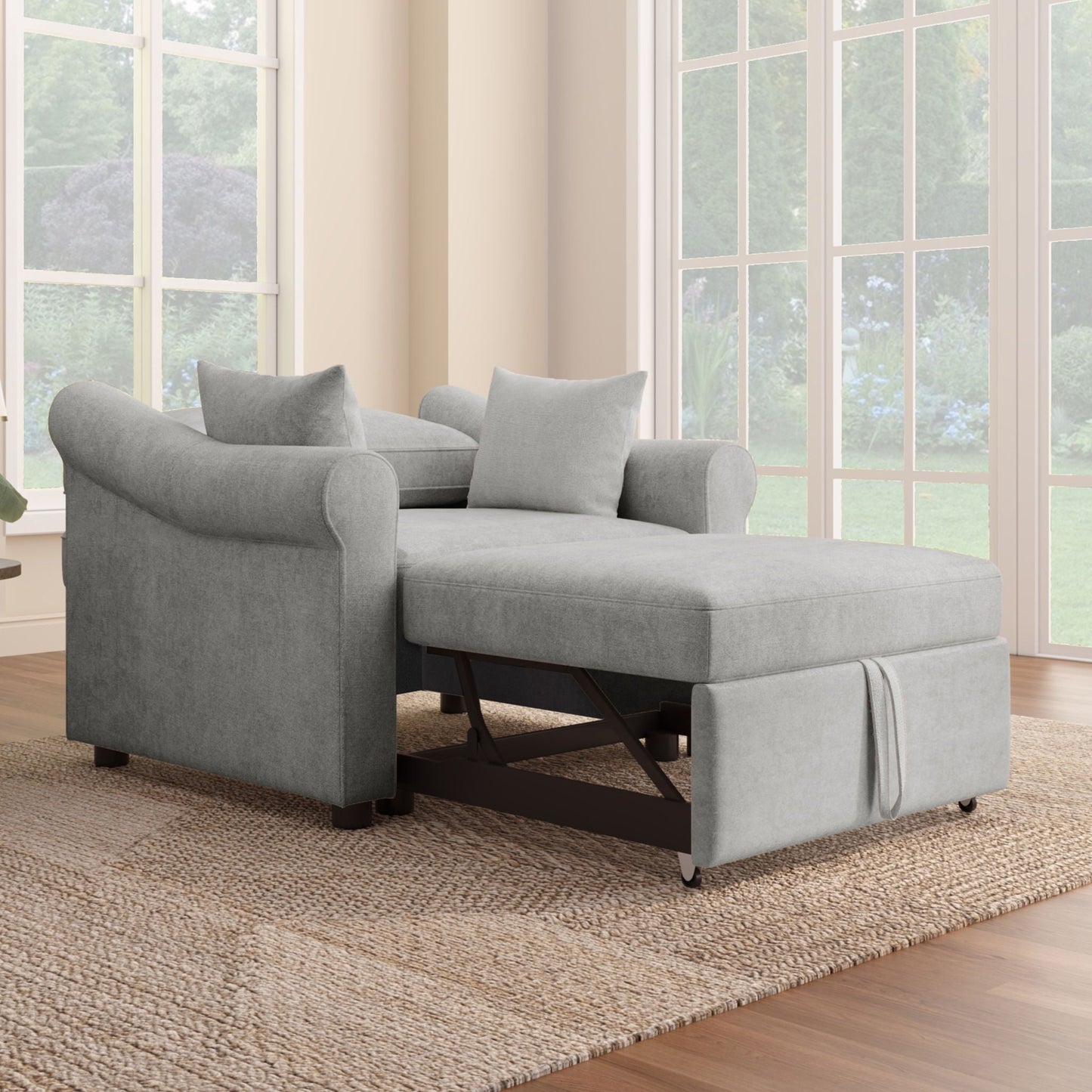 Convertible Sleeper Chair With Adjustable Backrest, 3 In 1 Lounger Chair Turns Into Bed, Single Bed For Living Room