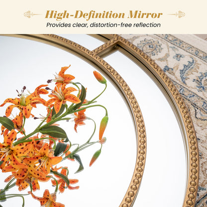 28 Inch Gold Round Wall Mirror with Beaded Frame for Living Room Entryway-Golden