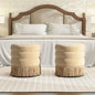 Edward 17.5" Round Upholstered Ottoman with Bullion Fringe Fawn