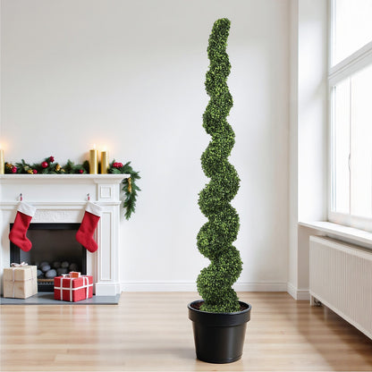 7FT Spiral Topiary Trees Artificial Outdoor Faux Boxwood Plants