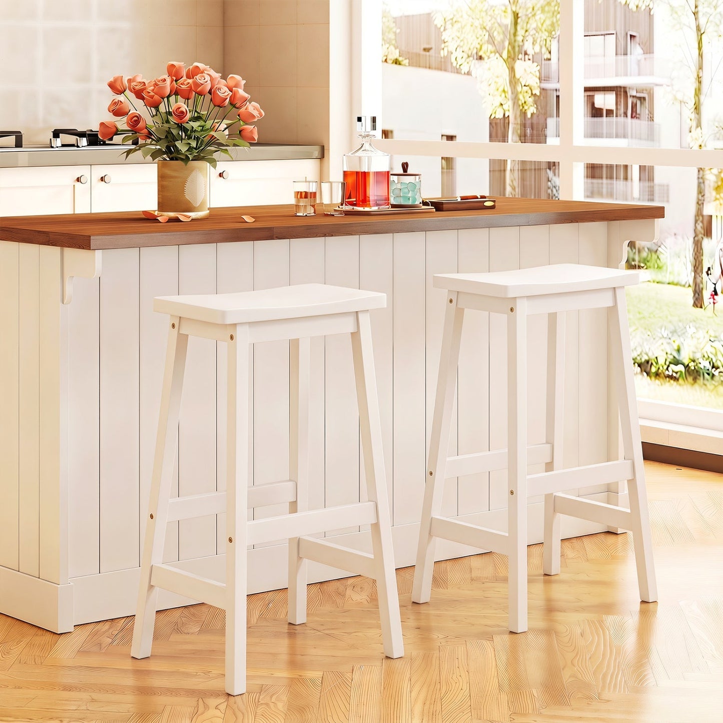 29" Saddle Seat Counter Height Stool Set of 2 with Footrests