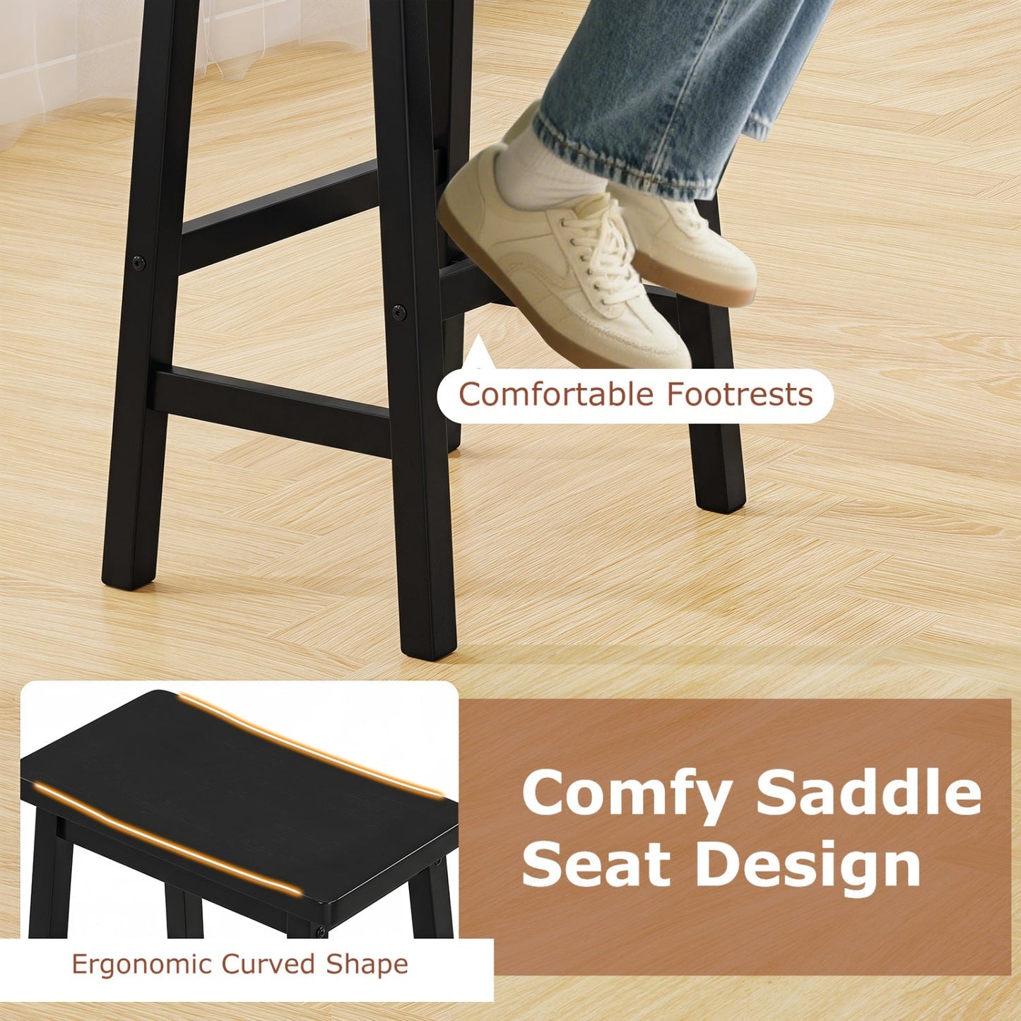 29" Saddle Seat Counter Height Stool Set of 2 with Footrests