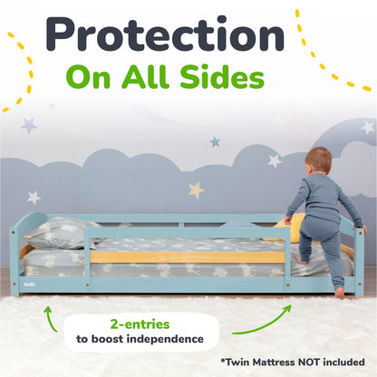 Twin Size Montessori-Inspired Floor Bed with Safety Guardrails for Kids