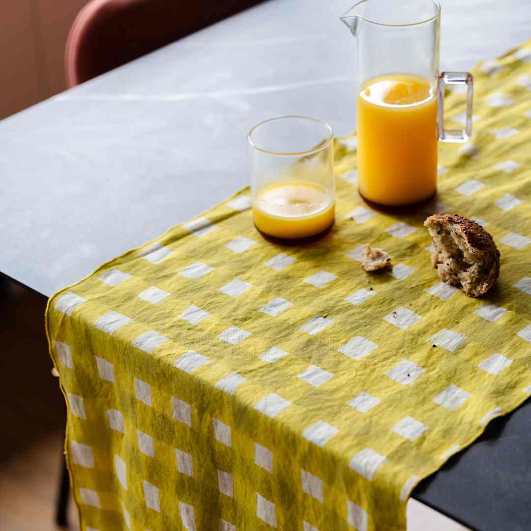 Yellow Cross-Hatch Linen Table Runner | 16x90 | Goldie Home