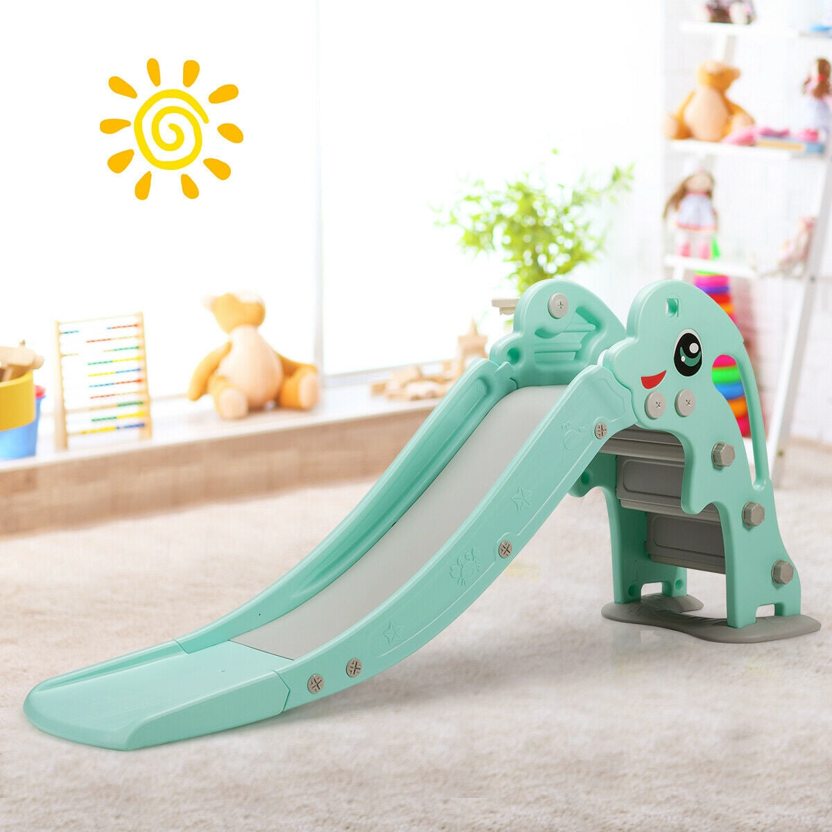 3-in-1 Kids Climber Slide Play Set with Basketball Hoop and Ball
