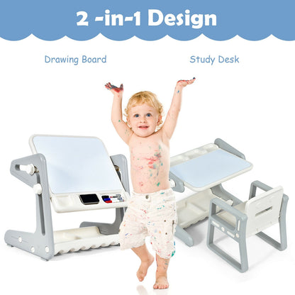 2 in 1 Kids Easel Table and Chair Set with Adjustable Art Painting Board