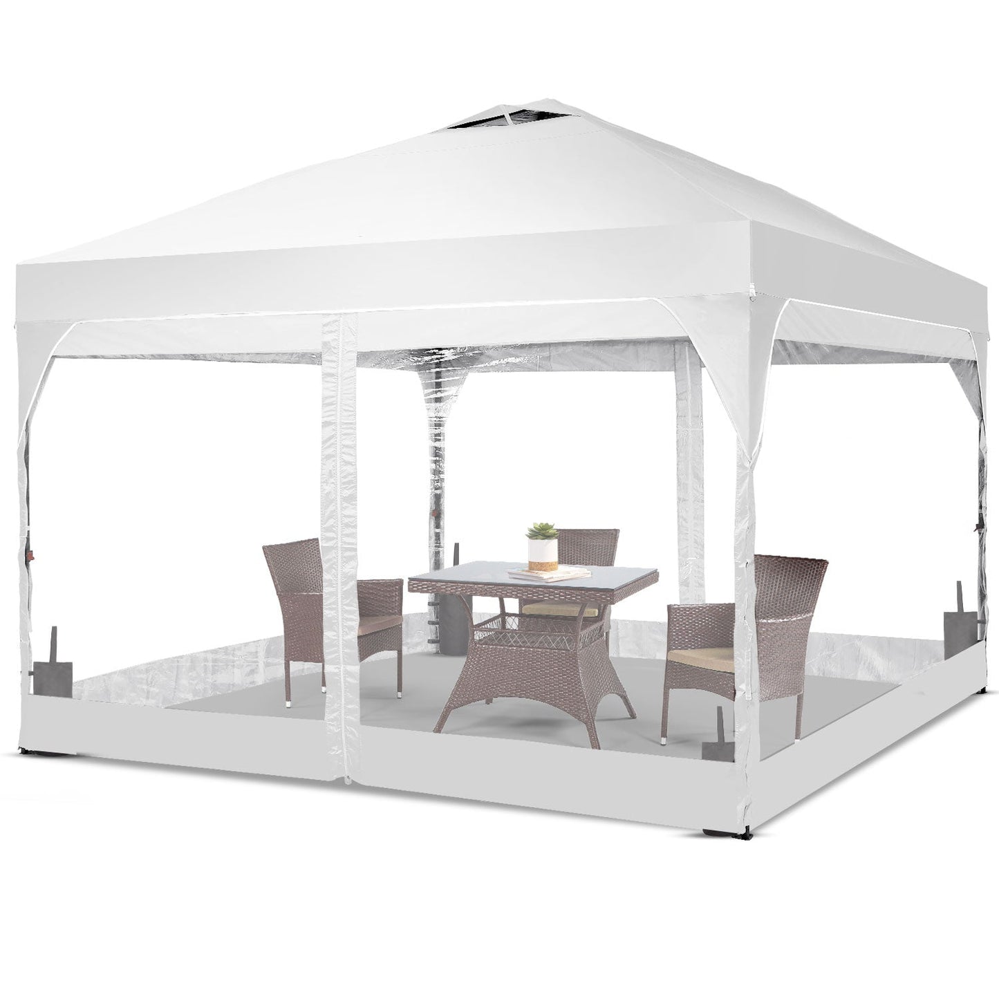 Ainfox 10ft x 10ft Pop Up Canopy Beach Tent with 4 Removable Clear PVC Sidewalls for Events, Parties, Camping