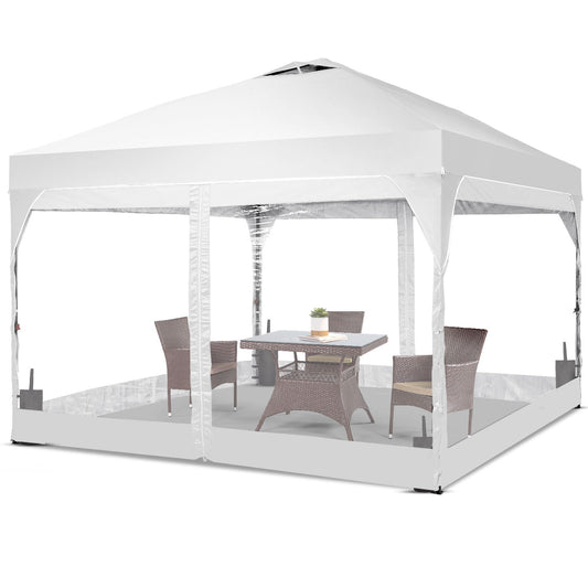 Ainfox 10ft x 10ft Pop Up Canopy Beach Tent with 4 Removable Clear PVC Sidewalls for Events, Parties, Camping
