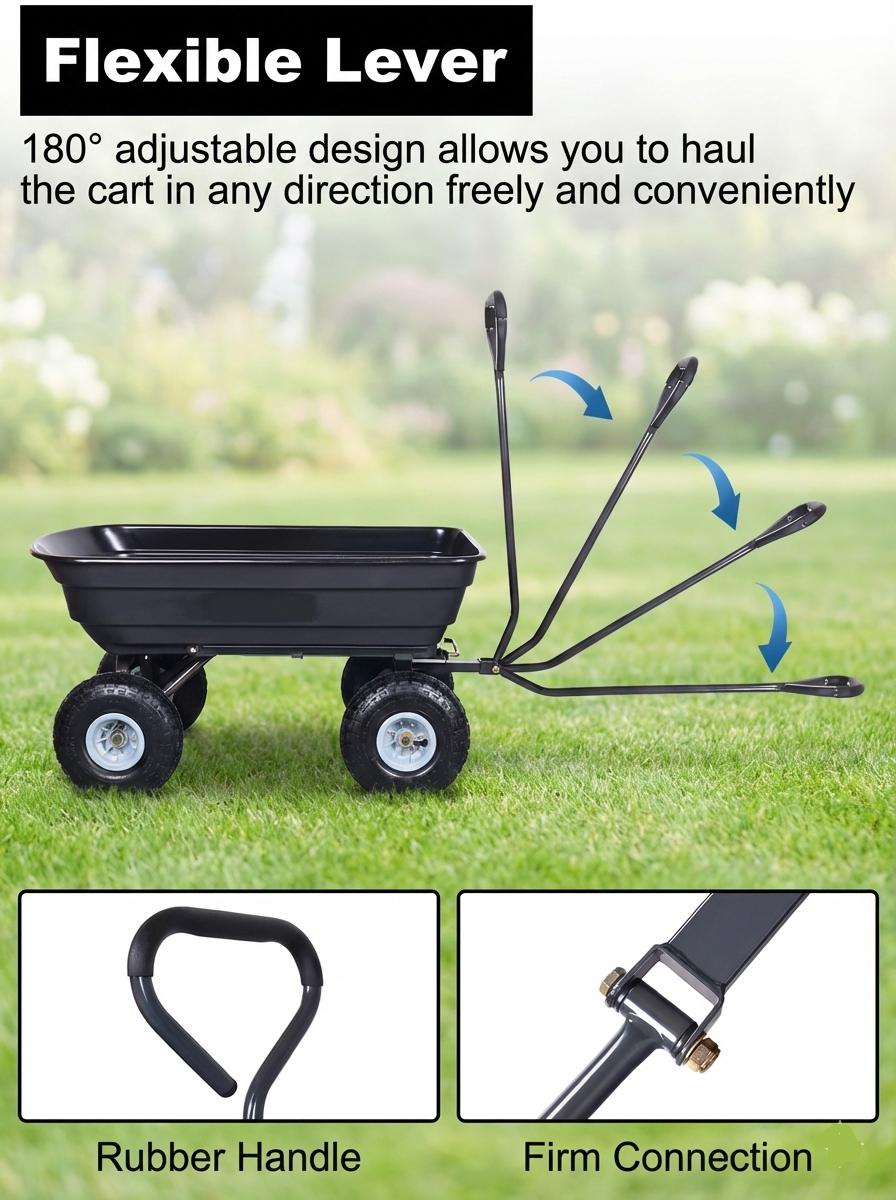Heavy Duty Poly Garden Dump Cart – 600 lb Capacity, 10" Pneumatic Tires
