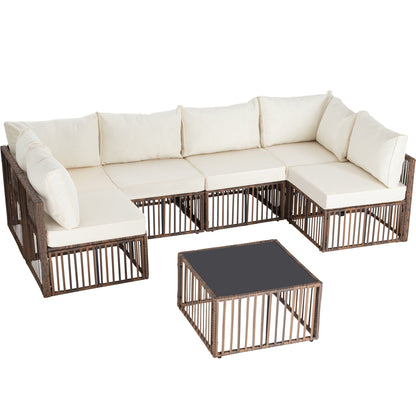 Ainfox Outdoor Patio Furniture Set, Wicker Sectional Conversation Set with Adjustable Backrest Sofa