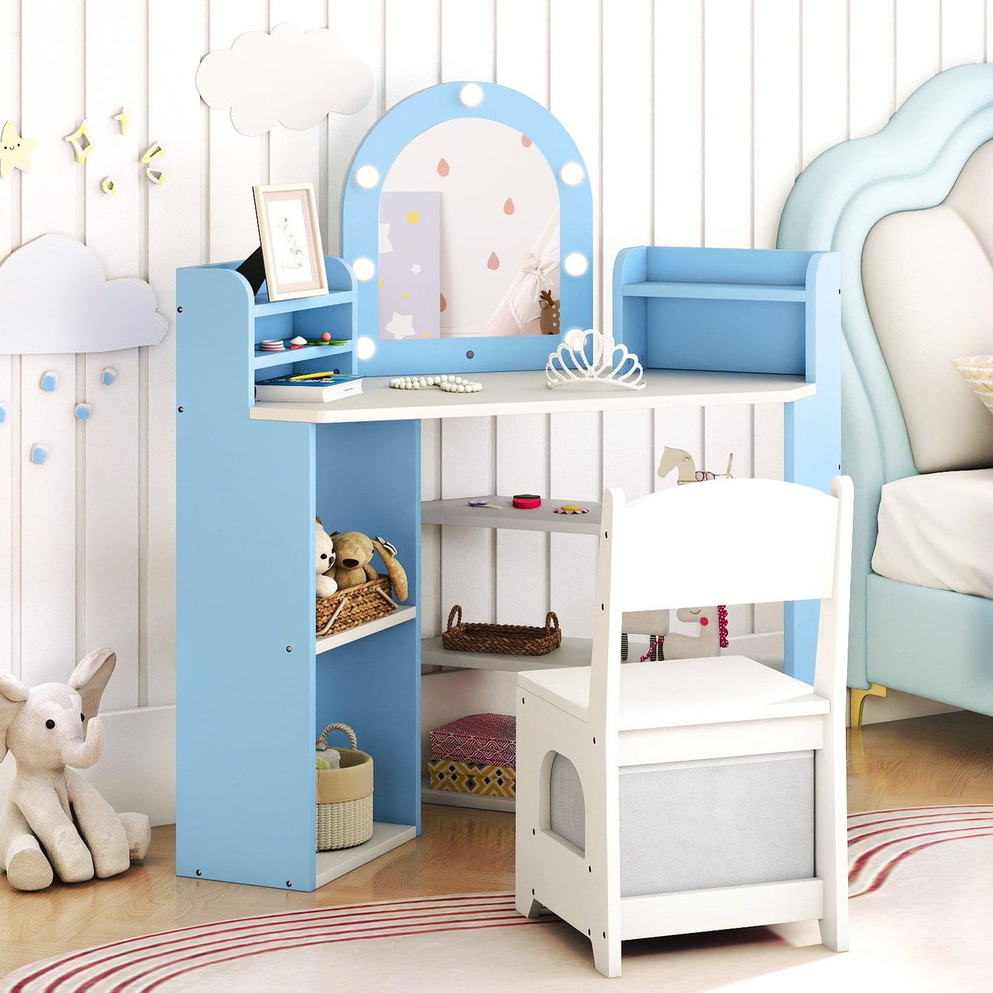 2-In-1 Kids Vanity Set with Lights for Toddlers 3+ Years Old