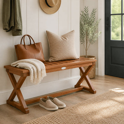 2-Person 44" Solid Wood Outdoor Bench with Slatted Seat for Patio Park Balcony