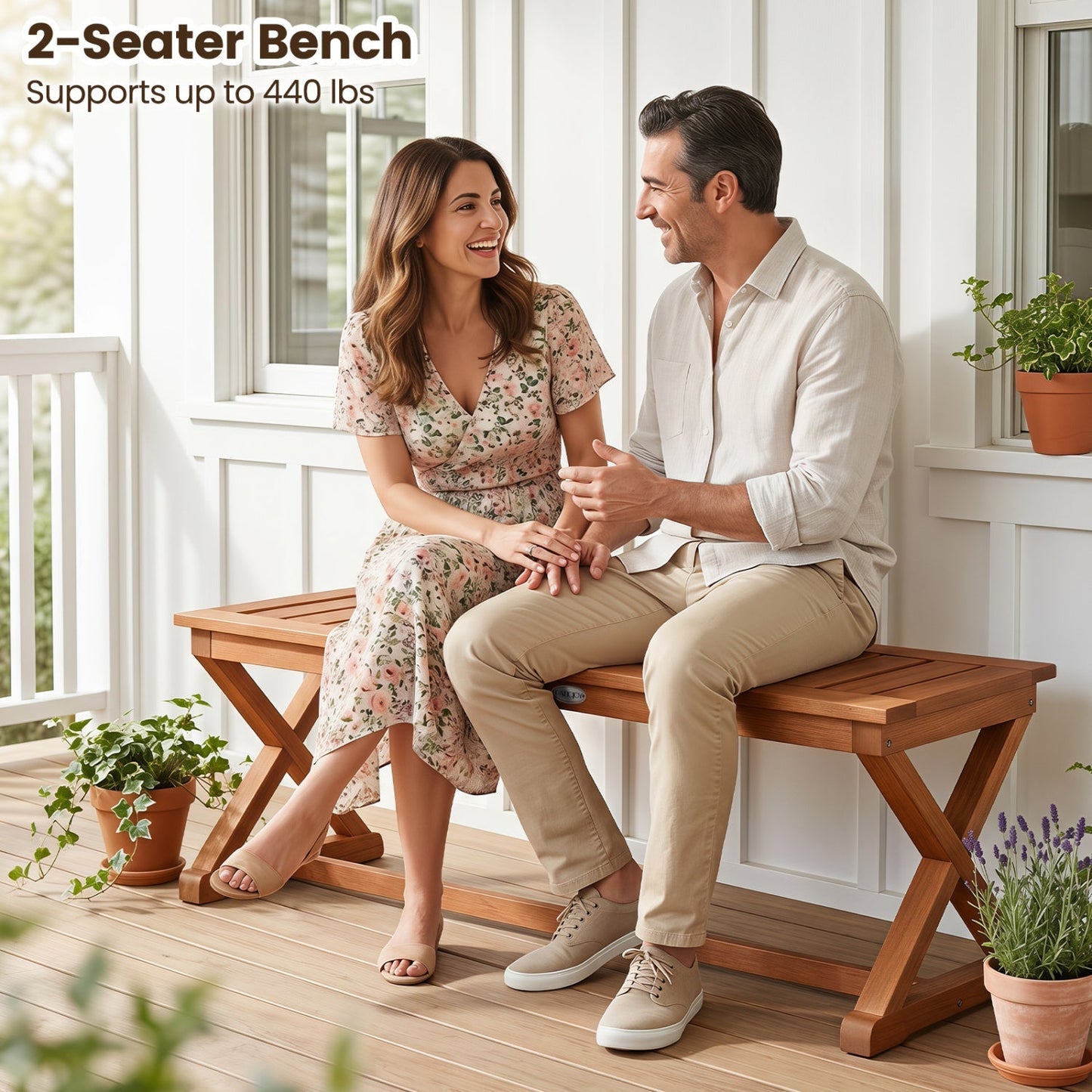 2-Person 44" Solid Wood Outdoor Bench with Slatted Seat for Patio Park Balcony