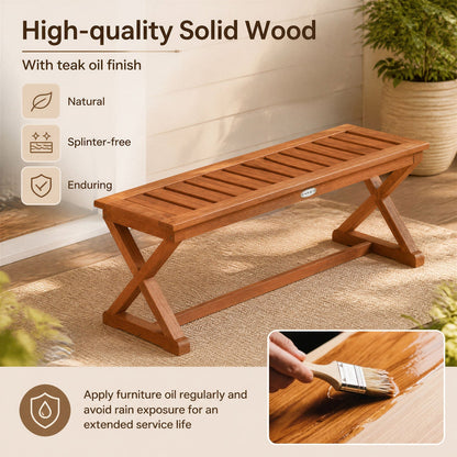 2-Person 44" Solid Wood Outdoor Bench with Slatted Seat for Patio Park Balcony
