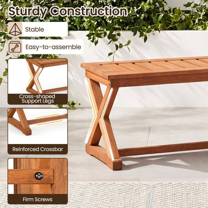 2-Person 44" Solid Wood Outdoor Bench with Slatted Seat for Patio Park Balcony