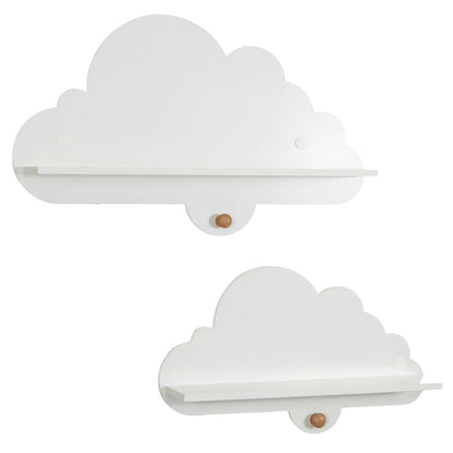 2 Pieces Floating Cloud Shelves Wall Mounted Storage Display Rack-White