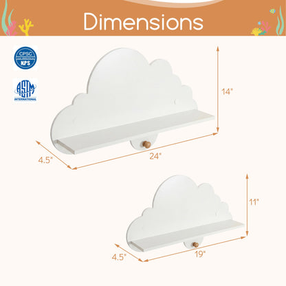 2 Pieces Floating Cloud Shelves Wall Mounted Storage Display Rack-White