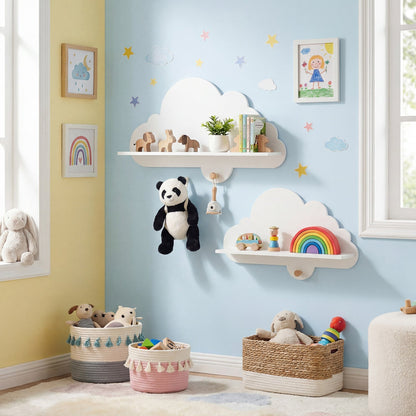 2 Pieces Floating Cloud Shelves Wall Mounted Storage Display Rack-White