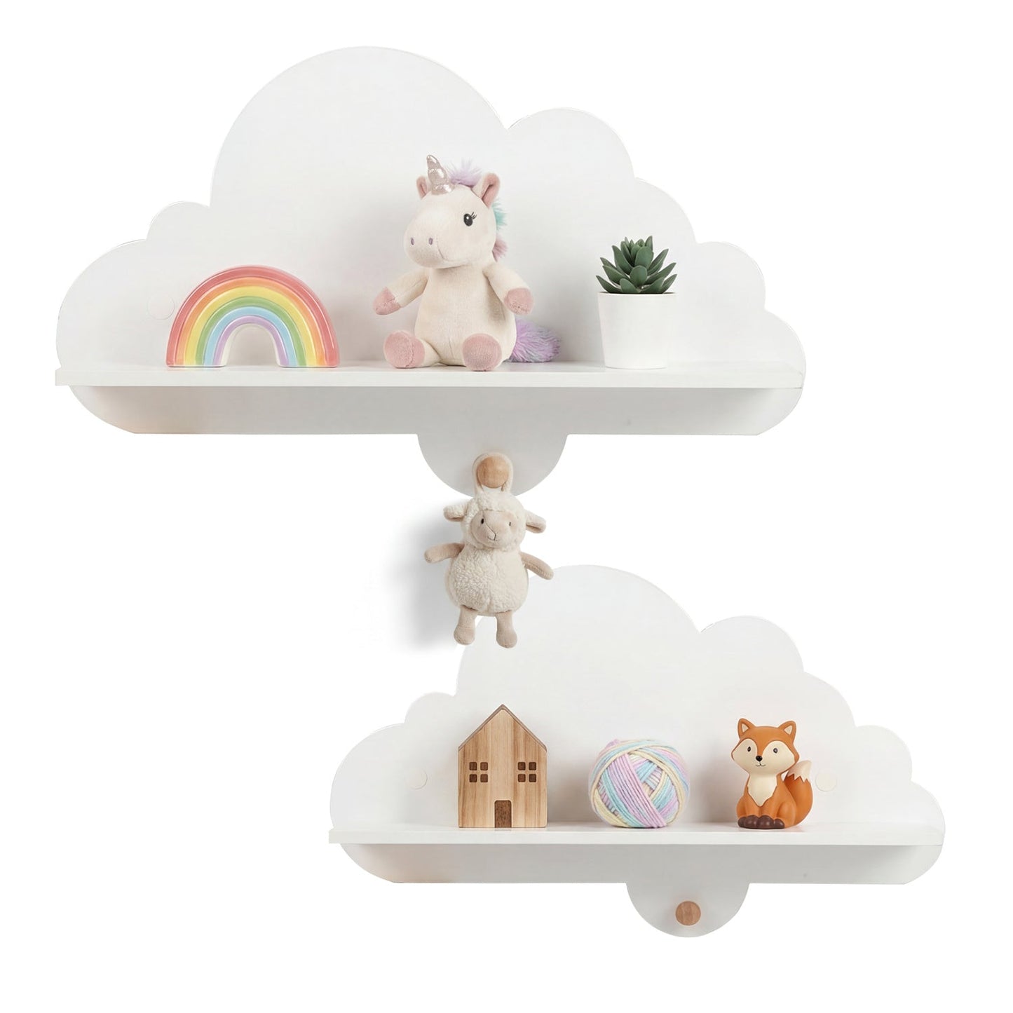 2 Pieces Floating Cloud Shelves Wall Mounted Storage Display Rack-White