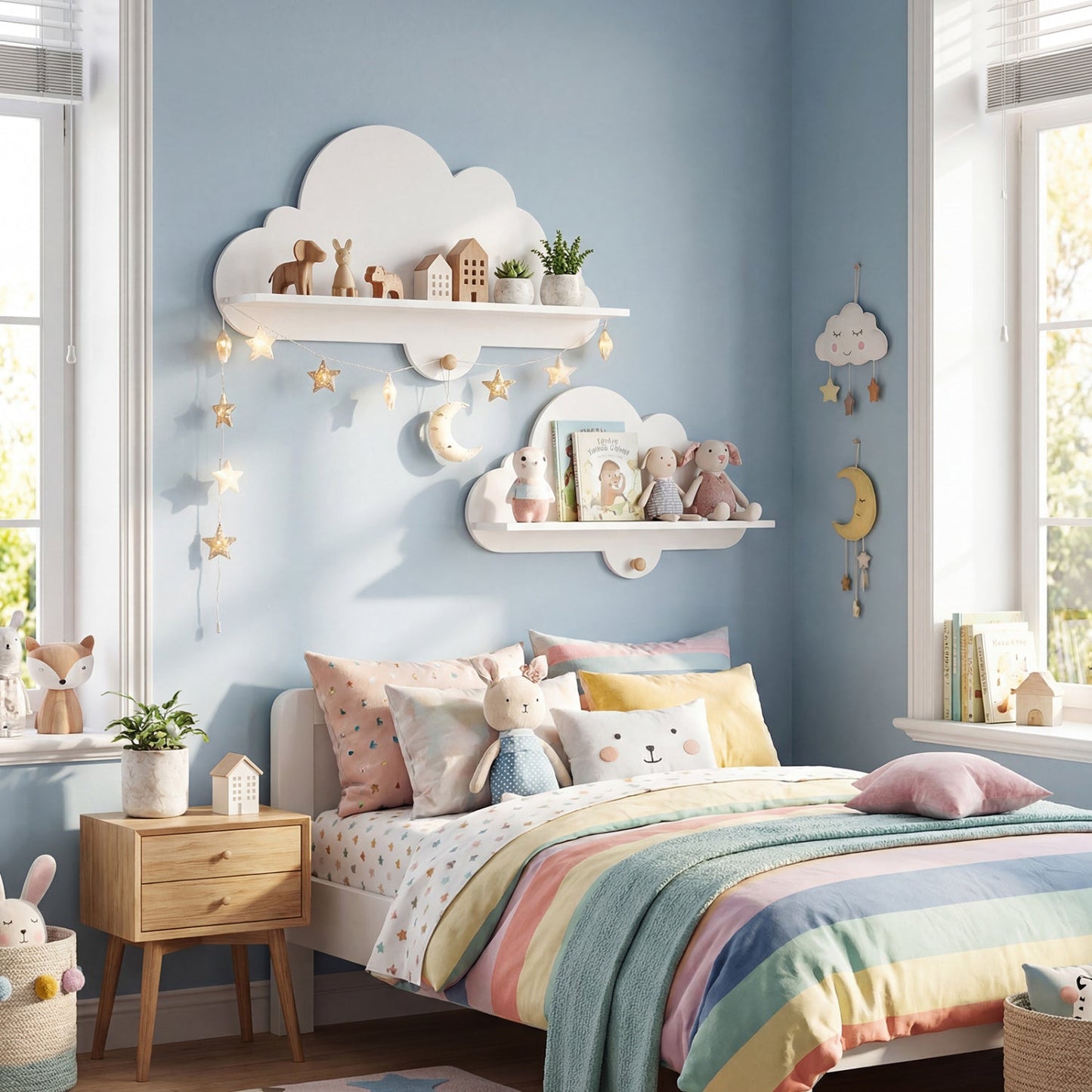 2 Pieces Floating Cloud Shelves Wall Mounted Storage Display Rack-White