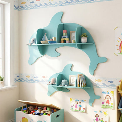 2 Pieces Floating Dolphin Shelves Wall Mounted Storage Display Rack