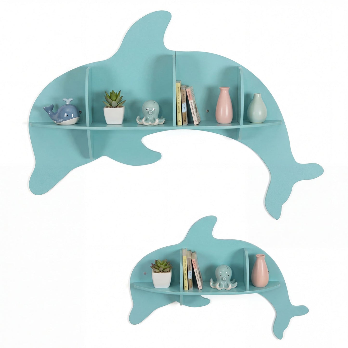 2 Pieces Floating Dolphin Shelves Wall Mounted Storage Display Rack