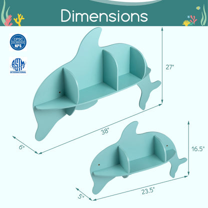 2 Pieces Floating Dolphin Shelves Wall Mounted Storage Display Rack