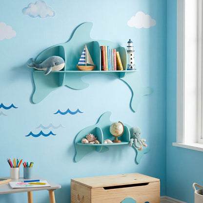 2 Pieces Floating Dolphin Shelves Wall Mounted Storage Display Rack