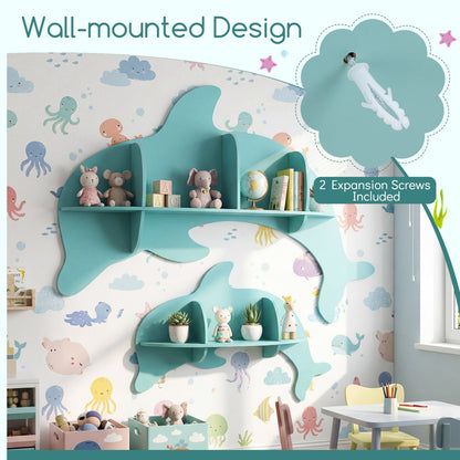 2 Pieces Floating Dolphin Shelves Wall Mounted Storage Display Rack