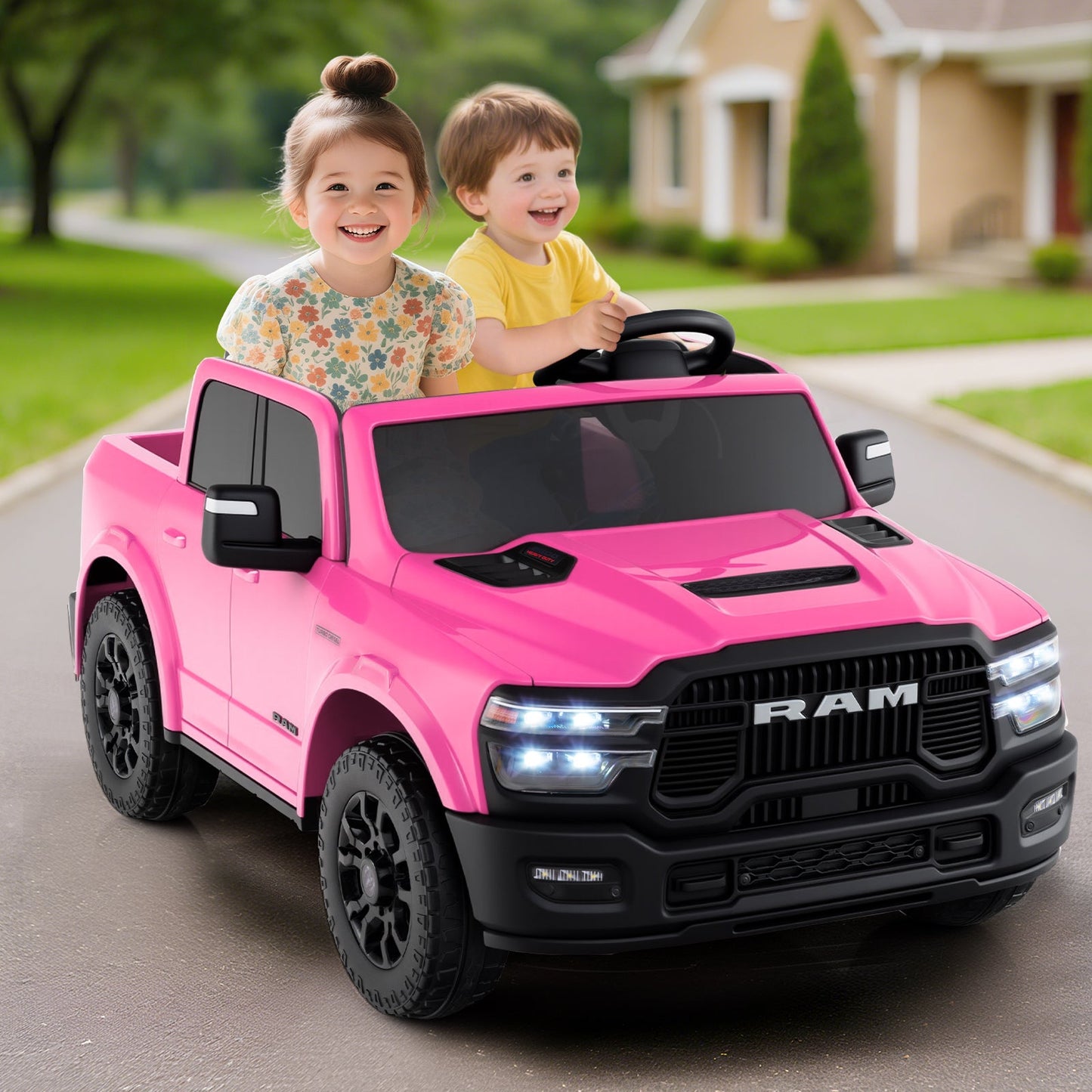 2 Seater 24V Ride on Toy for Big Kids Licensed Ram Truck with Remote and Music