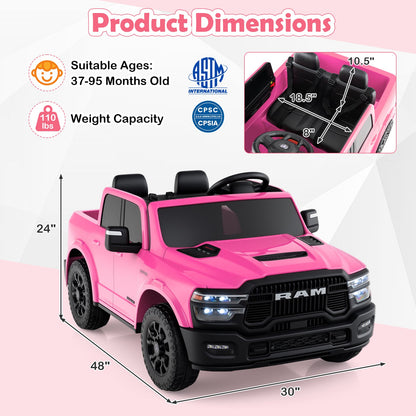 2 Seater 24V Ride on Toy for Big Kids Licensed Ram Truck with Remote and Music