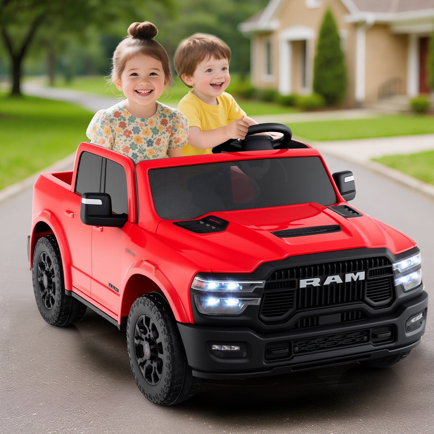 2 Seater 24V Ride on Toy for Big Kids Licensed Ram Truck with Remote and Music