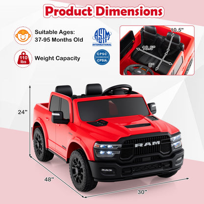 2 Seater 24V Ride on Toy for Big Kids Licensed Ram Truck with Remote and Music