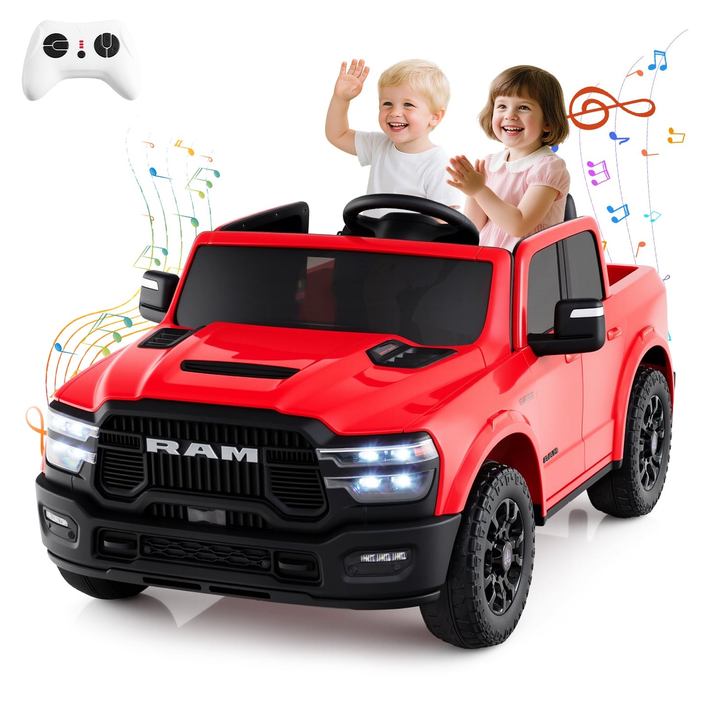 2 Seater 24V Ride on Toy for Big Kids Licensed Ram Truck with Remote and Music
