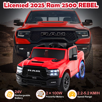 2 Seater 24V Ride on Toy for Big Kids Licensed Ram Truck with Remote and Music