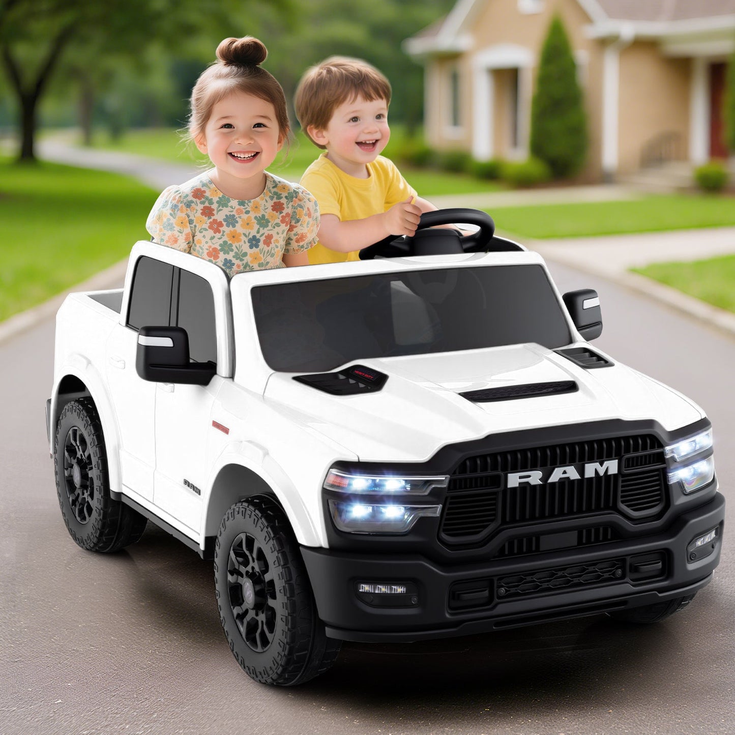 2 Seater 24V Ride on Toy for Big Kids Licensed Ram Truck with Remote and Music