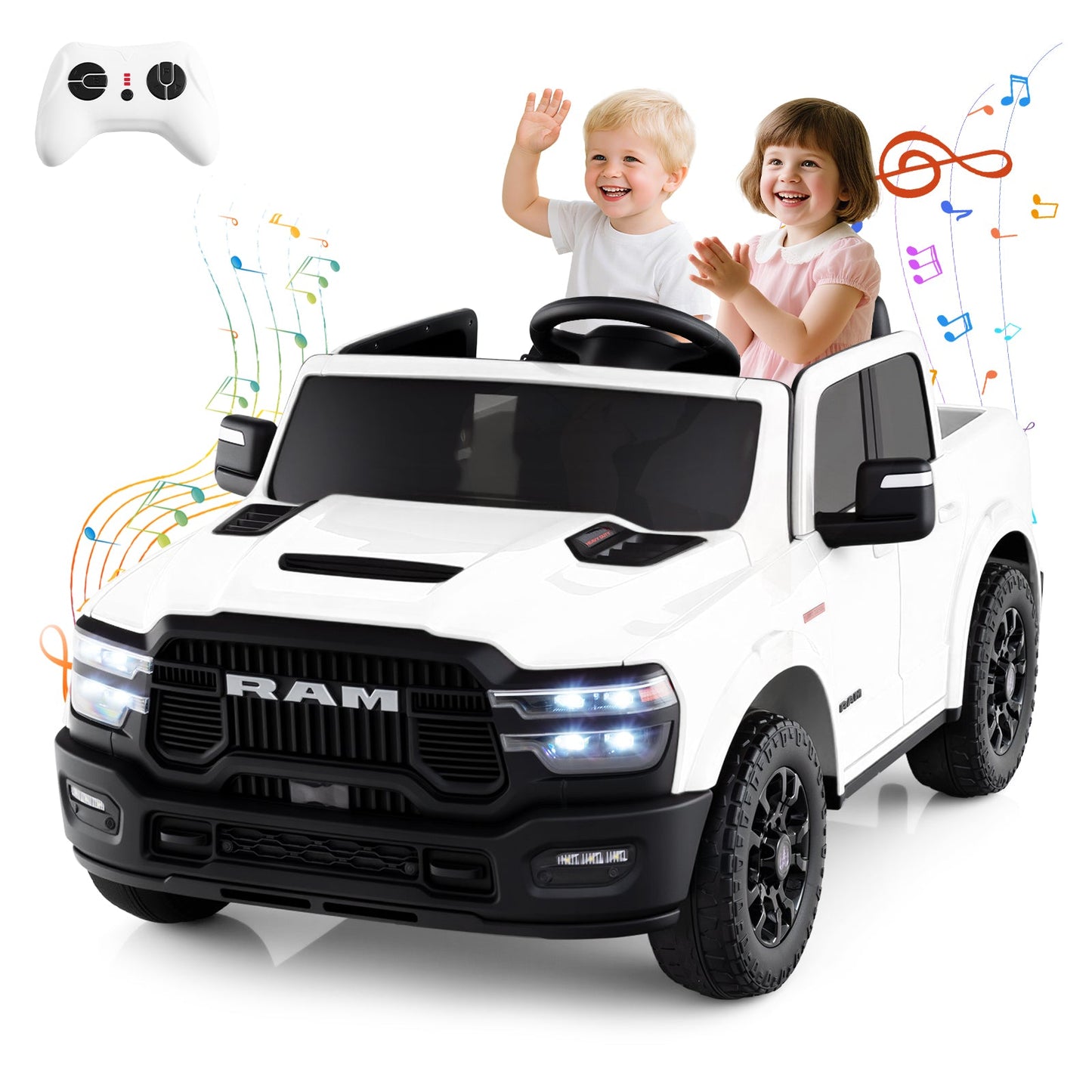 2 Seater 24V Ride on Toy for Big Kids Licensed Ram Truck with Remote and Music