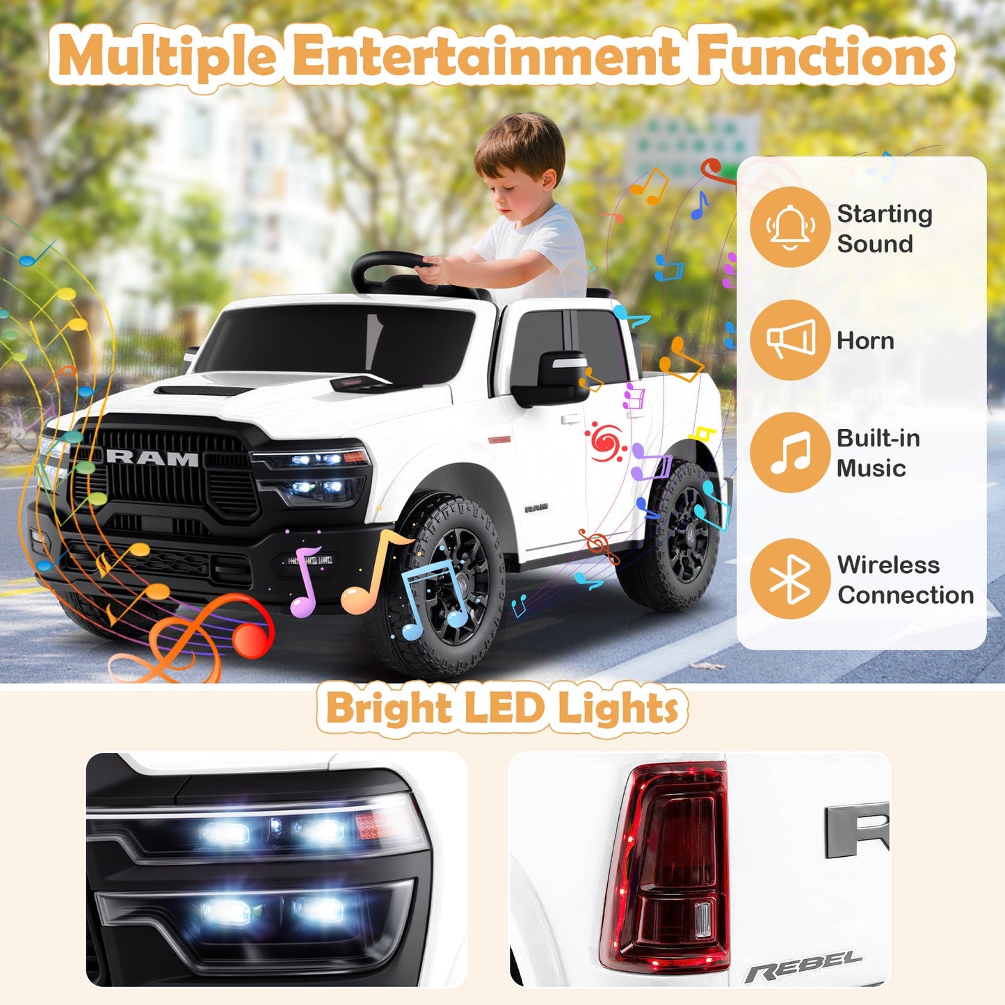 2 Seater 24V Ride on Toy for Big Kids Licensed Ram Truck with Remote and Music