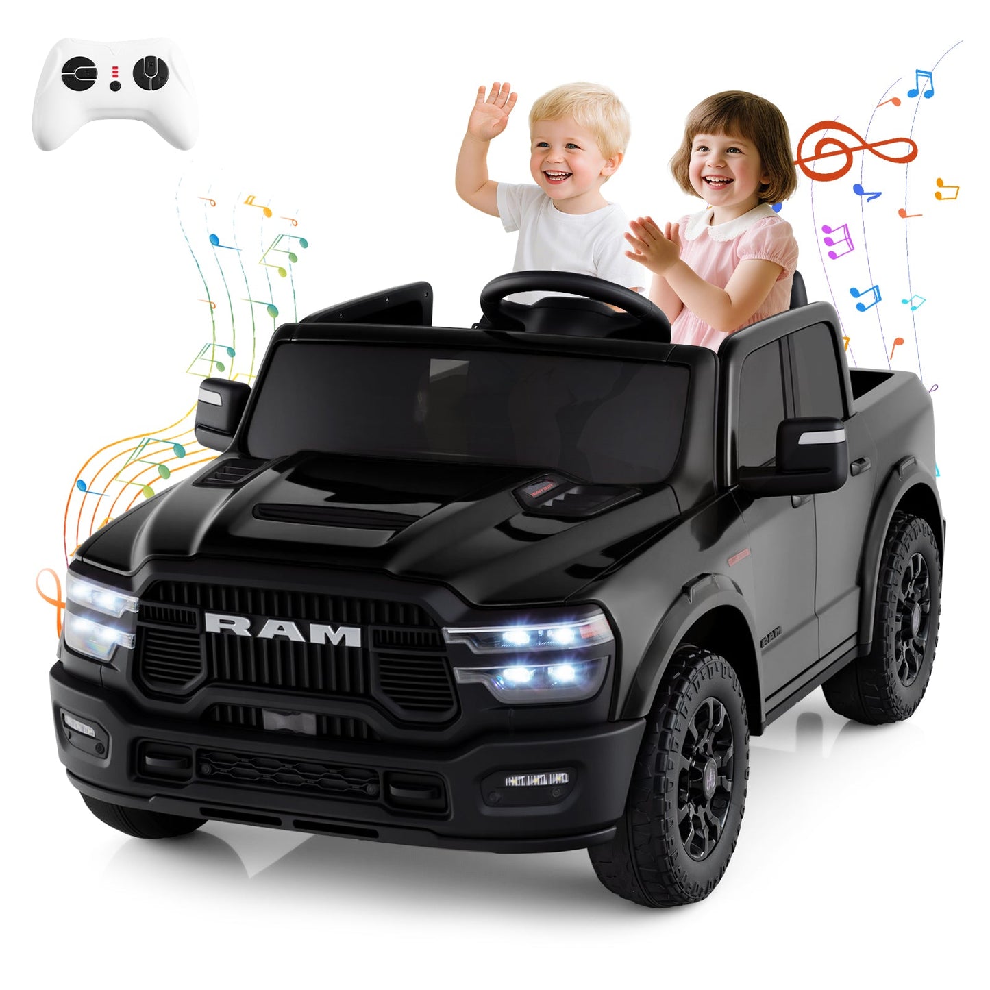 2 Seater 24V Ride on Toy for Big Kids Licensed Ram Truck with Remote and Music