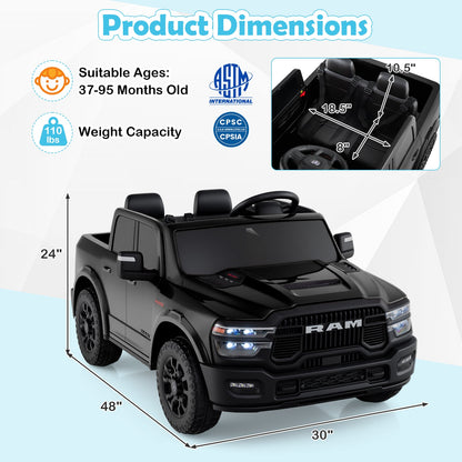 2 Seater 24V Ride on Toy for Big Kids Licensed Ram Truck with Remote and Music