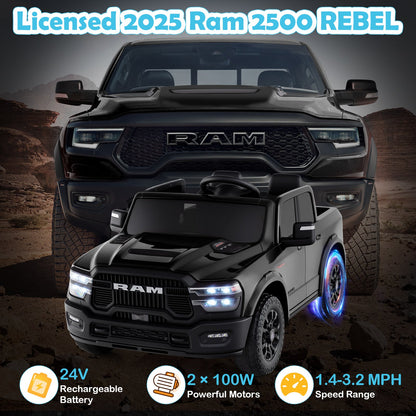 2 Seater 24V Ride on Toy for Big Kids Licensed Ram Truck with Remote and Music