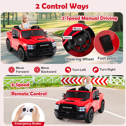 2 Seater 24V Ride on Toy for Big Kids Licensed Ram Truck with Remote and Music