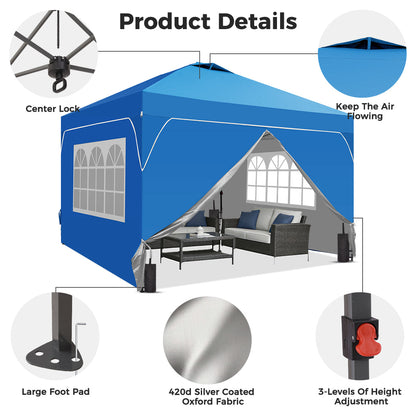 Ainfox 10ft x 10ft Pop Up Canopy Beach Tent with Four Removable Sidewalls for Events, Parties, Camping